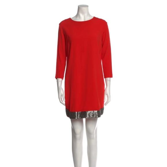 Sandro Paris Red Crepe Sheath Dress Long Sleeve Metallic Hem Size 2  (U.S. 6) - Picture 1 of 6